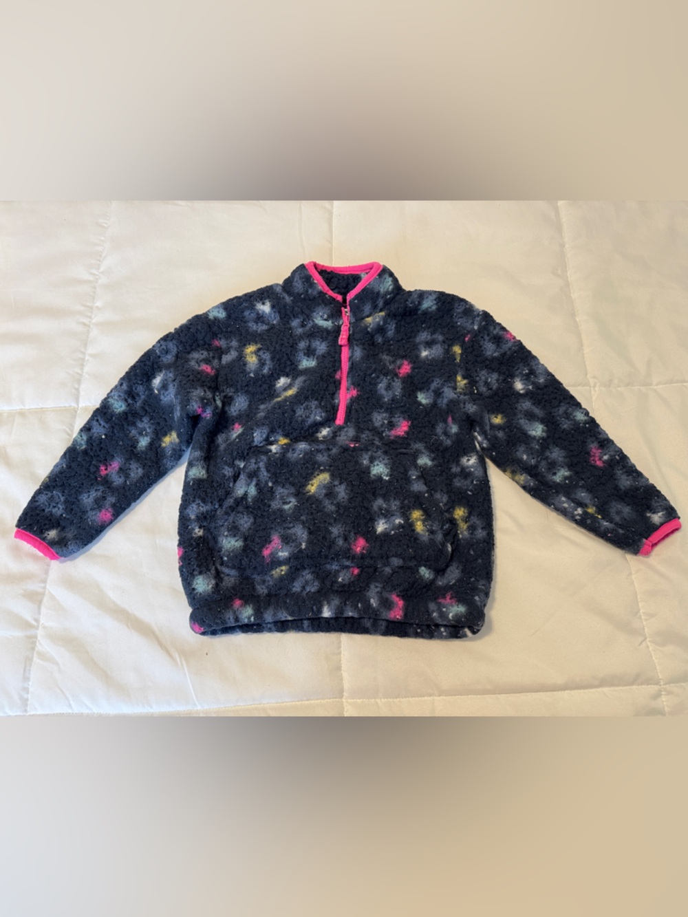 George Navy Fuzzy Pullover with Hot Pink Trim